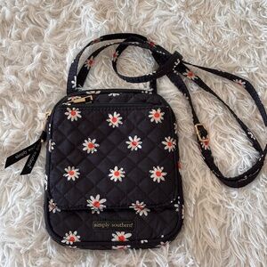 Simply Southern Women's Navy Blue w/ White and Orange Flowers Small Purse EUC